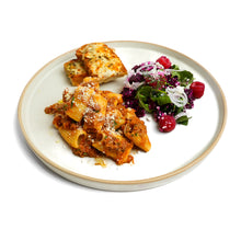 Rigatoni Bolognese with Arugula & Beet Salad and Garlic Cheese Toast