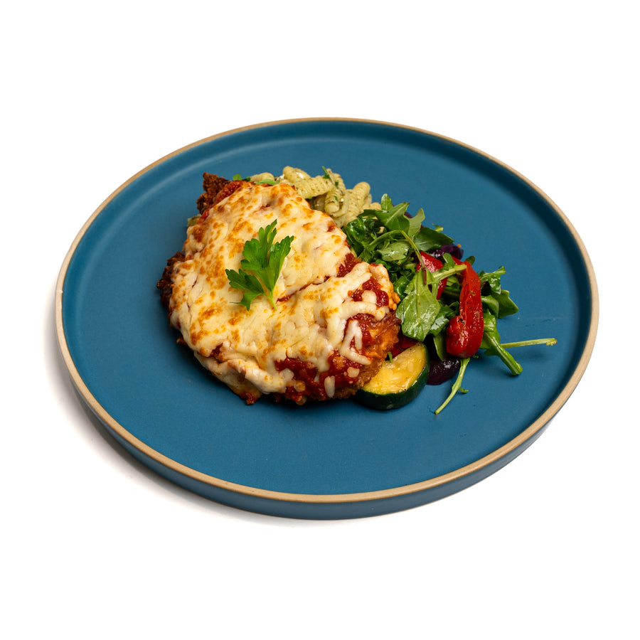 Chicken Parmesan with Pesto Gnocchetti Sardi & Mediterranean Vegetables