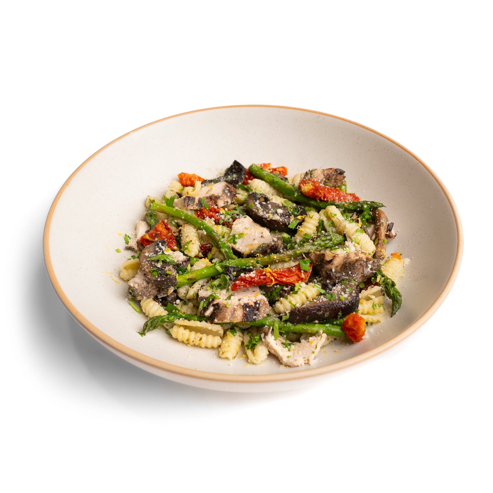 Pesto Gnocchetti with Blackened Chicken, Sun-Dried Tomatoes & Grilled Vegetables