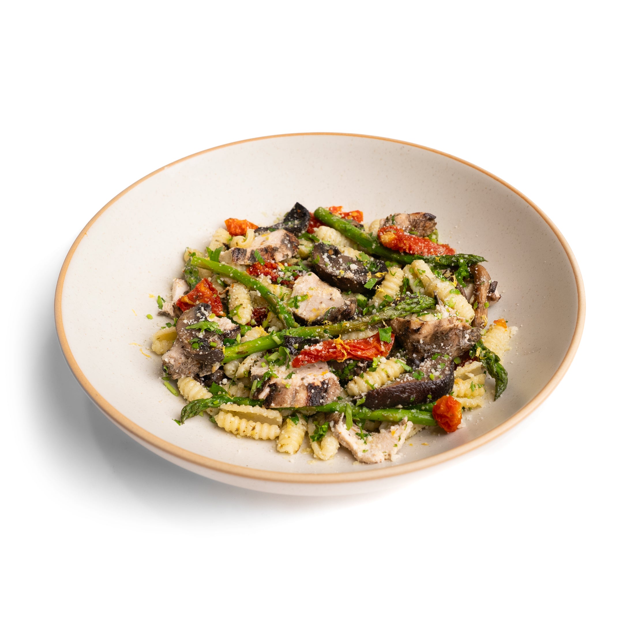 Pesto Gnocchetti with Blackened Chicken, Sun-Dried Tomatoes & Grilled Vegetables