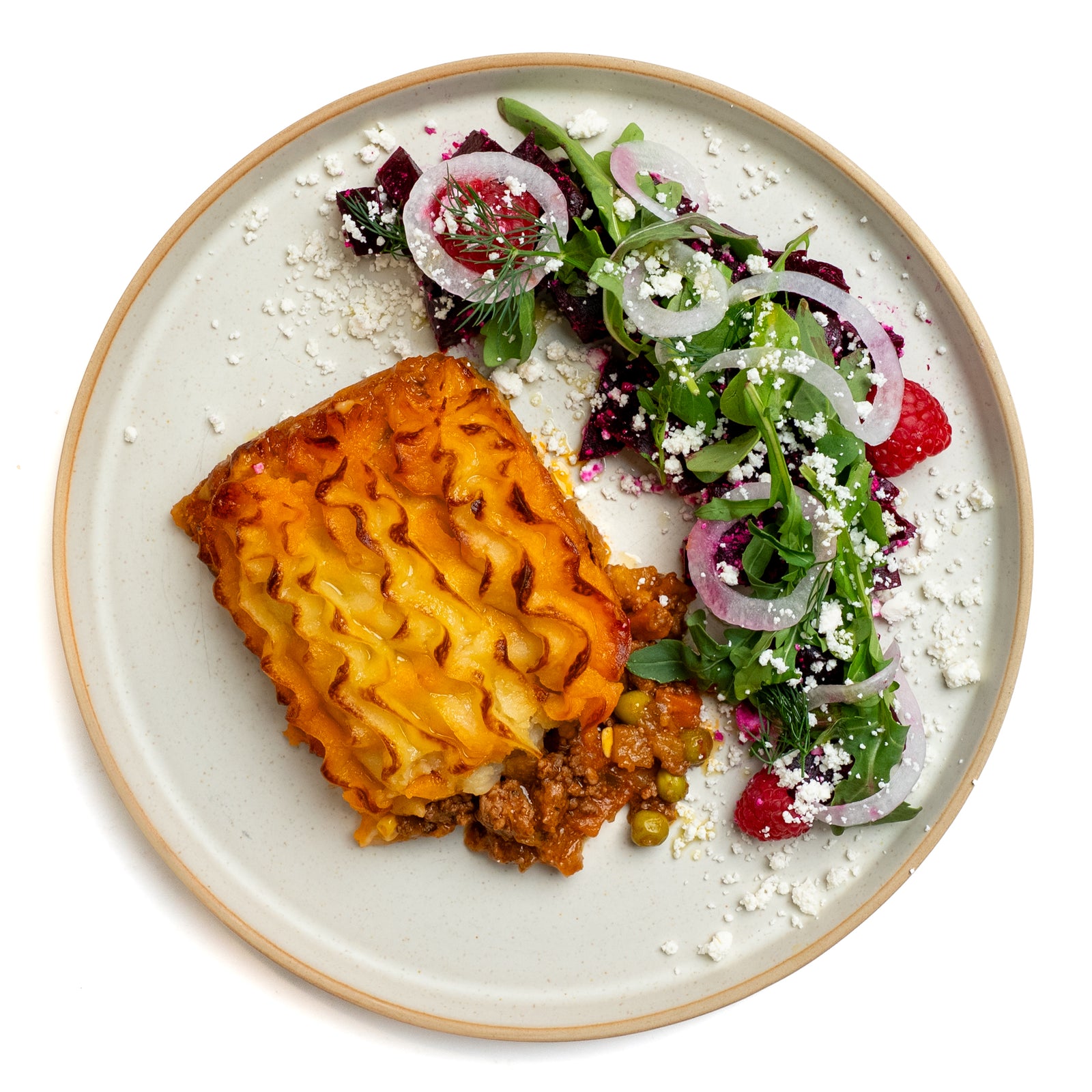 Shepherd’s Pie with Roasted Beet & Raspberry Salad